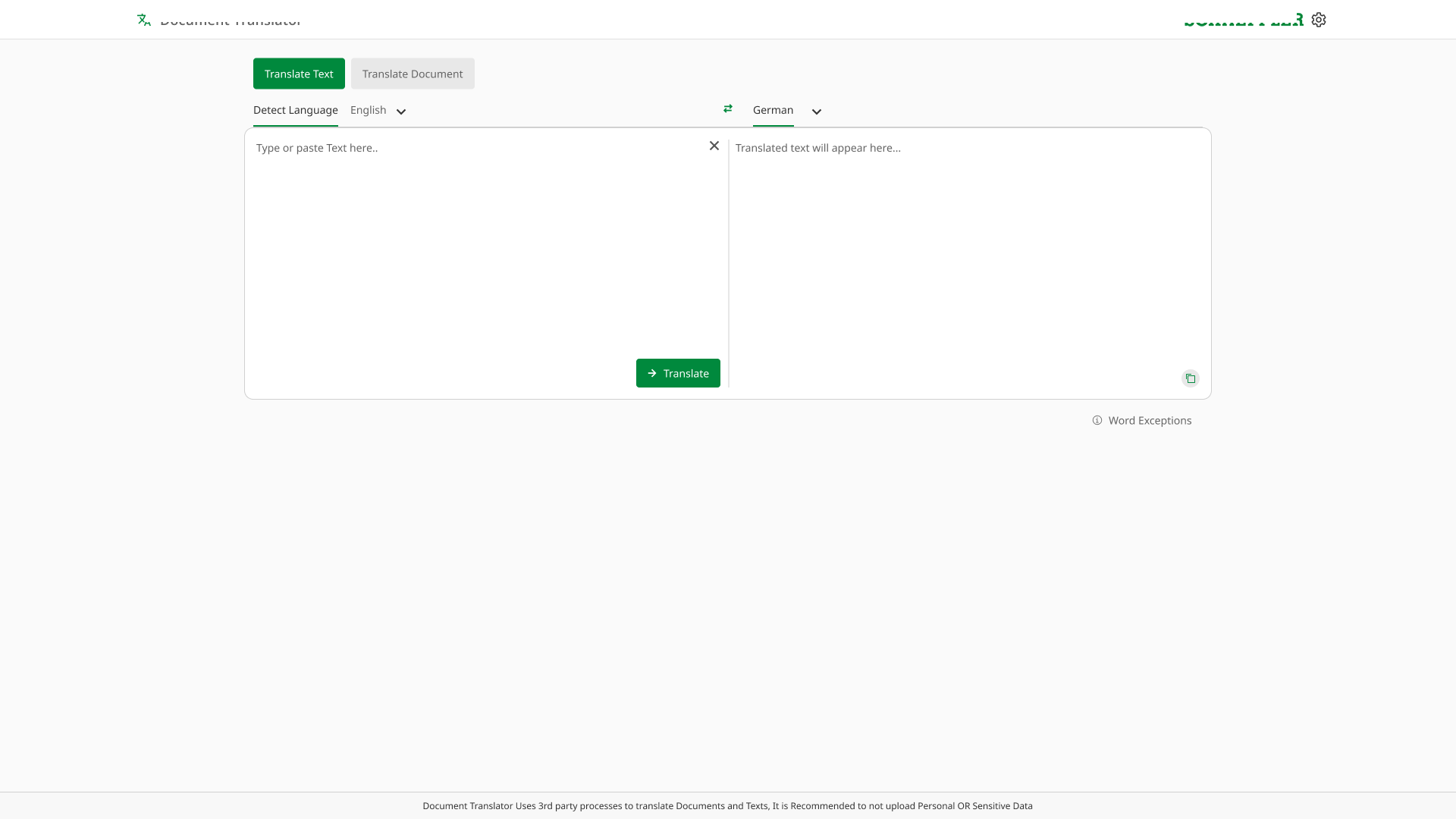 Document Translator UI Mockup